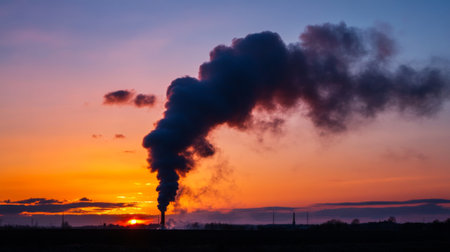 A plume of smoke rising from a burning object, blending into the evening sky.の素材