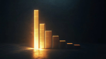 A conceptual image of financial growth with a glowing bar graph rising against a dark background.の素材