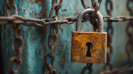 A network firewall blocking an unauthorized access attempt, with a locked padlock icon in the foreground.の素材