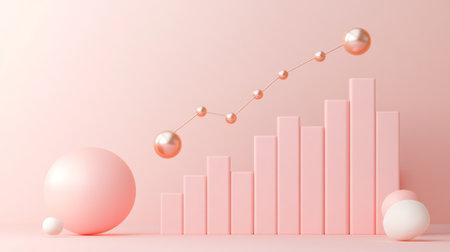 A professional D bar chart in soft gradient tones, with bars rising upwards and data lines overlaid, set in a minimalist digital environment.の素材