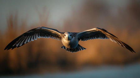 A high-resolution photo of a bird flying close to the camera, with its beak and eyes prominently featured, showcasing the birds natural beauty and precision.の素材