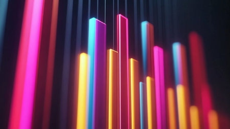 A vibrant D financial bar graph with glowing bars on a dark background, showcasing positive business growth and market performance.の素材