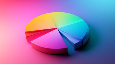 An abstract D pie chart with dynamic movement, where slices rotate and change color, symbolizing the fluidity of market trends and data visualization.の素材