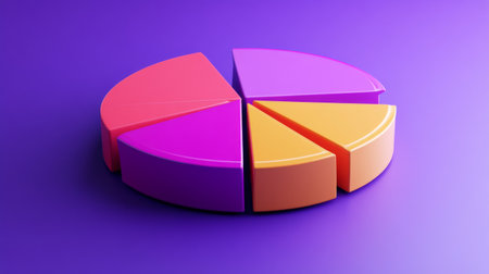 A creative D pie chart with animated effects, displaying vibrant colors and smooth transitions between segments, emphasizing the dynamic nature of financial analysis.の素材