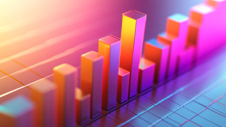 A high-contrast D bar chart illustrating revenue growth, with sharp edges and a glossy finish, drawing attention to the financial performance over time.の素材
