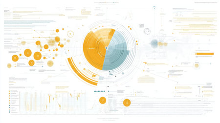 A professional-looking financial graph with a radial layout, highlighting different business sectors and their contributions, emphasizing clarity and insight.の素材