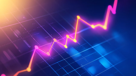 A sleek financial graph showcasing upward trends in a business context, featuring a bold line chart with dynamic colors against a subtle gradient background.の素材