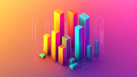 A minimalistic D bar graph with a transparent background, featuring colorful bars with sleek lines, illustrating data trends in a modern and clean design.の素材