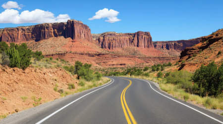 A stunning image of a scenic mountain road winding through dramatic landscapes, highlighting the beauty of travel and exploration by car.の素材
