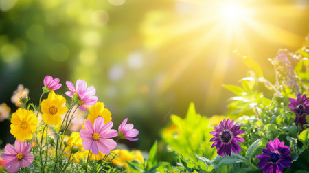 A vibrant garden filled with blooming flowers, vegetables, and herbs, showcasing the benefits of sustainable gardening practices for a healthier planet.の素材
