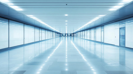 An empty subway station with modern design elements and bright lighting, emphasizing the efficiency and convenience of underground transportationの素材