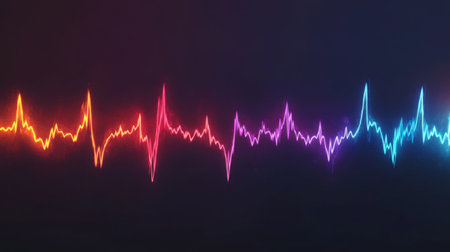 A series of heart waveforms depicted in different colors, symbolizing various emotional states, displayed on a dark background for a striking contrastの素材