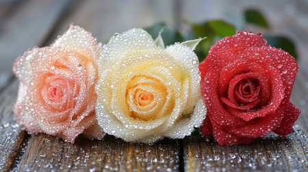 A dewy rose bouquet with multiple colorsの素材