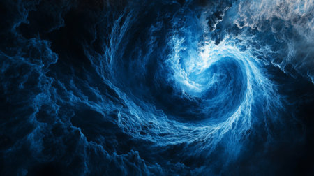 Abstract blue smoke swirling against a black background, mysterious and etherealの素材