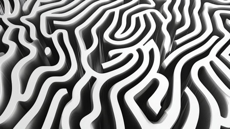 High-contrast abstract lines forming a maze-like pattern, futuristic and intricate designの素材