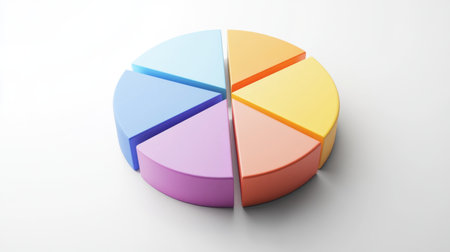 A top-down view of a D pie chart, emphasizing the varying sizes of segments representing sales data, set against a smooth white background for clarity.の素材