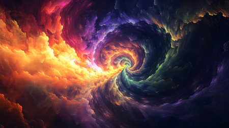 A mesmerizing view of spiraling fireworks illuminating the night, with colorful bursts radiating outwards, creating a sense of excitement and joy in the air.の素材