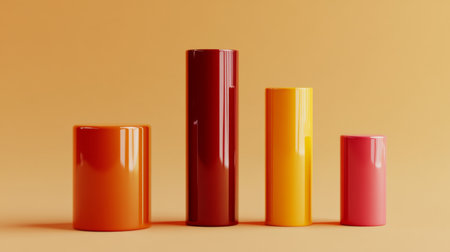 A clean, minimalist D bar chart with sleek, glossy bars in different heights, each representing financial growth over time, set against a neutral backdropの素材