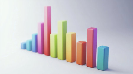 A minimalist bar chart with smooth, matte-finished bars arranged in descending order, with soft shadows and a clean, white background for a professional lookの素材