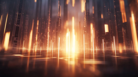 A futuristic, D financial bar graph with tall, glowing bars, highlighting the rise of stock values in a digital space filled with soft reflectionsの素材