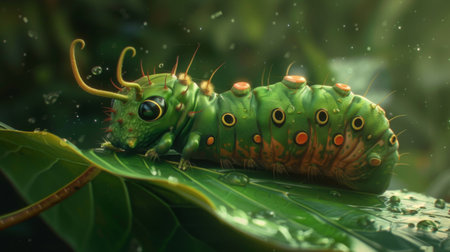 A caterpillar munching on a leaf as it prepares for its transformation into a butterflyの素材