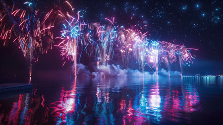 A fireworks display synchronized with music, creating a mesmerizing audio-visual experienceの素材