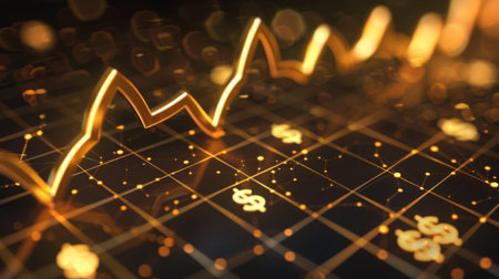 A golden line graph with dollar signs, representing the profitability of gold investmentsの素材
