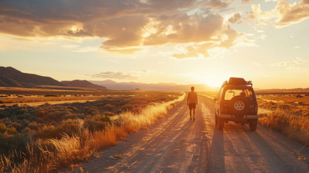 A family road trip adventure, exploring new places and experiencing unforgettable momentsの素材