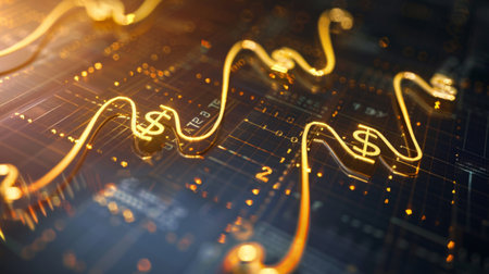 A golden line graph with dollar signs, representing the profitability of gold investmentsの素材