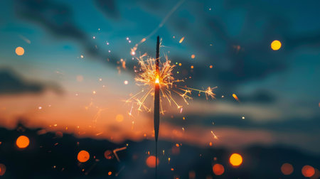 A lone firework lighting up the sky in a burst of brilliance, symbolizing joy and celebrationの素材