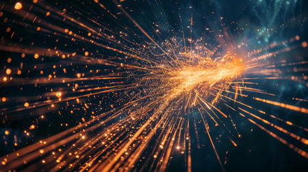 Trails of light streaking across the sky as fireworks explode in rapid successionの素材