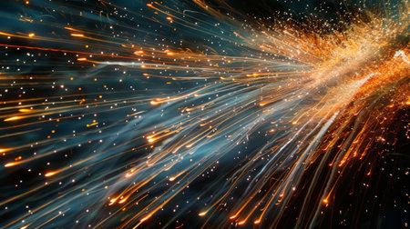 Trails of light streaking across the sky as fireworks explode in rapid successionの素材