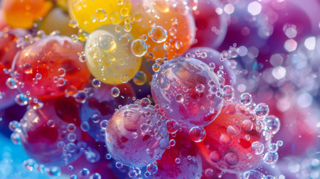 Sparkling water droplets cascading down the sides of a vibrant bunch of grapesの素材
