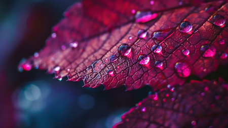 Macro shot of raindrops gracefully rolling off the edges of a leaf, nature's own artistry.の素材