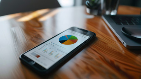 Smartphone screen displaying a pie chart of stock portfolio diversification, highlighting investment allocation strategies.の素材