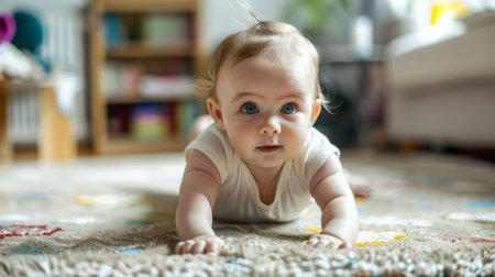 Playful infant crawling across the floor, exploring their surroundings with curiosityの素材