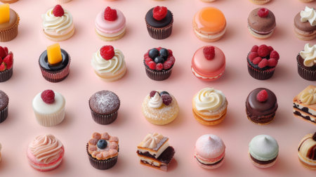 A delightful spread of miniature desserts, perfect for sampling a variety of sweet flavorsの素材