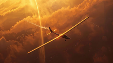 A glider soaring gracefully through the sky, its wings catching the warm currents of air as it ascends to new heights with the freedom of silent flight.の素材