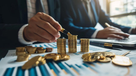 Close-up of a financial planner discussing gold investment strategies with a client, emphasizing long-term wealth preservationの素材