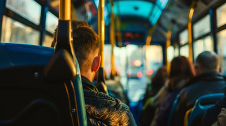 Close-up of a crowded bus interior with passengers standing shoulder-to-shoulder, a common sight in urban trafficの素材