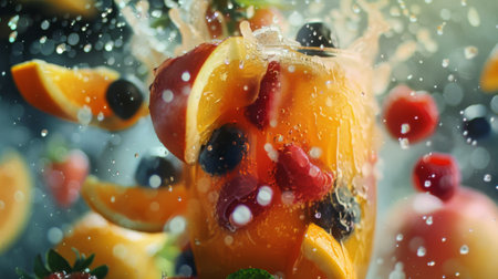 Dynamic motion blur as fruits are pulverized into delicious smoothies, enticing the sensesの素材
