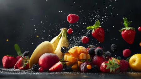 Fresh fruits bursting with flavor, ready to be transformed into nutritious smoothies, promising a taste sensationの素材