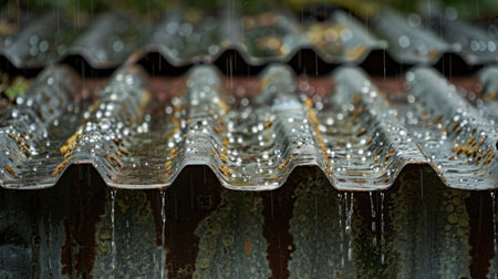 Raindrops falling on a tin roof, creating a soothing and rhythmic melody that lulls the listener into a state of tranquility.の素材