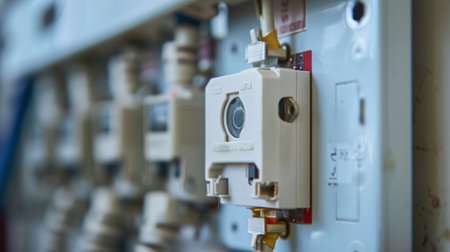 A circuit breaker tripping off during an electrical fault, emphasizing safety in electricity usageの素材