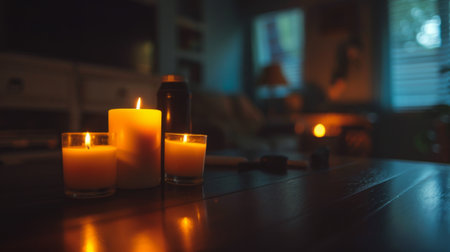 A power outage scene with candles and flashlights, underscoring reliance on electricityの素材