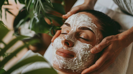 A therapist performing a rejuvenating body scrub treatment on a client, using gentle exfoliants to leave skin soft, smooth, and glowing.の素材