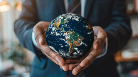 CRM. Customer network relationship management concept, Businessman hold of global structure customer network technology,の素材