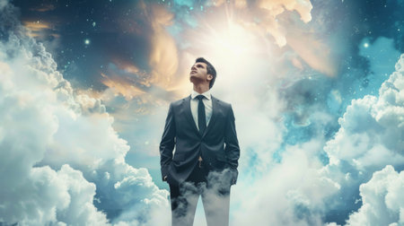 Businessman in cloud computing conceptの素材