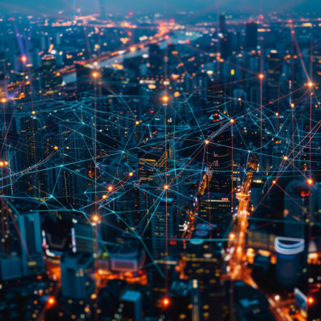 City scape and network icon connection conceptの素材