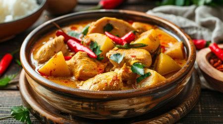 Massaman Curry with Chicken and Potatoes.It is an aromatic curry with a tangy, luxurious taste that is harmonic, sweet and isn't as spicyの素材